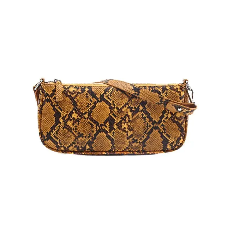 Snake Print Female Bag in PU Fabric | Trendy Baguette Style - 3 Color Options