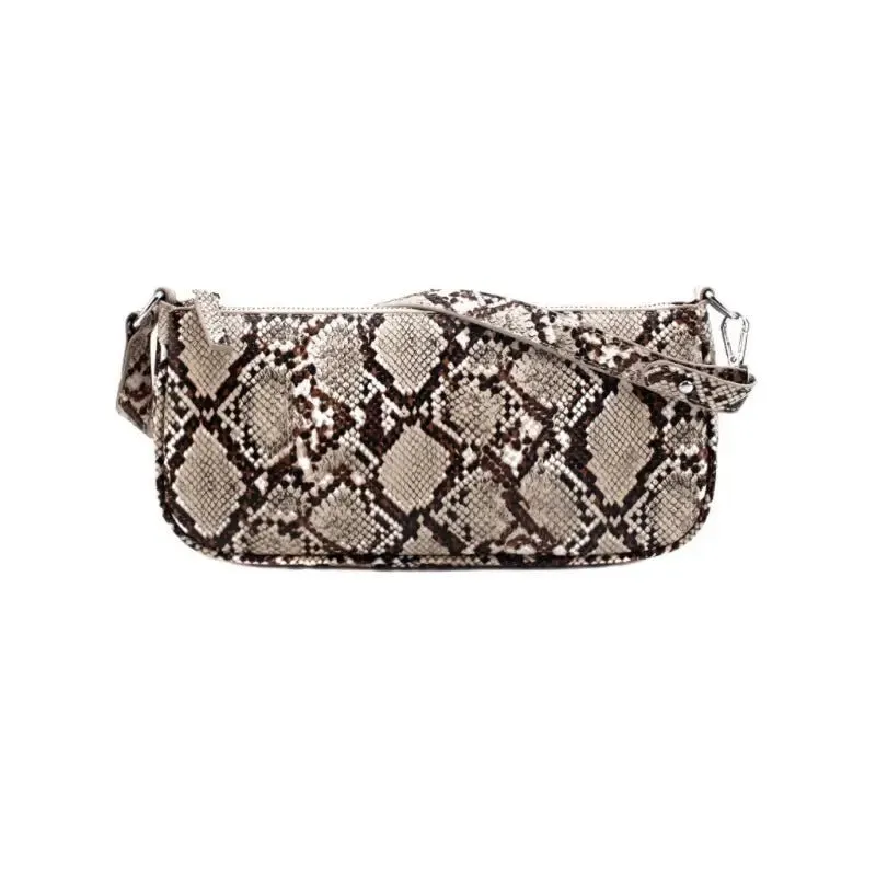 Snake Print Female Bag in PU Fabric | Trendy Baguette Style - 3 Color Options