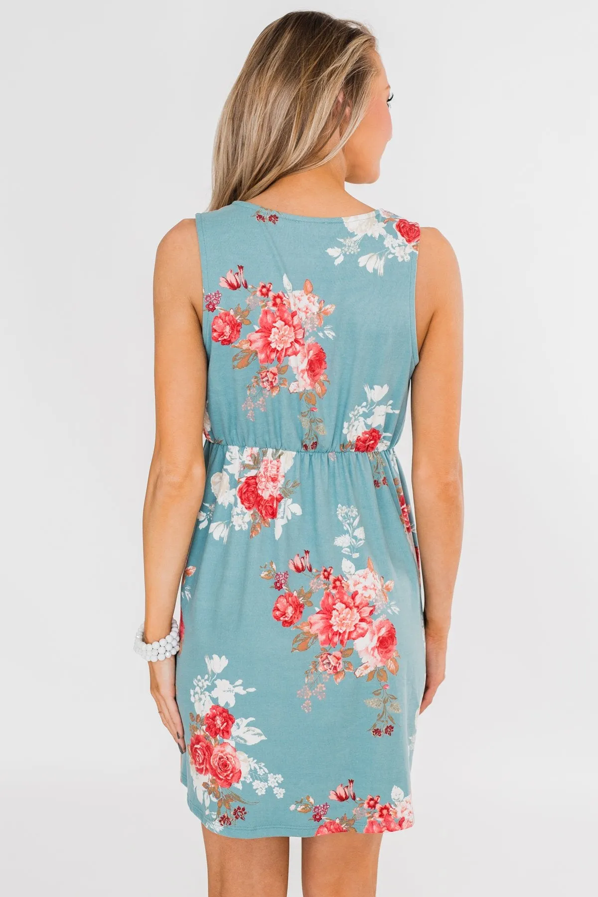Soak Up The Sun Floral Dress- Antique Teal