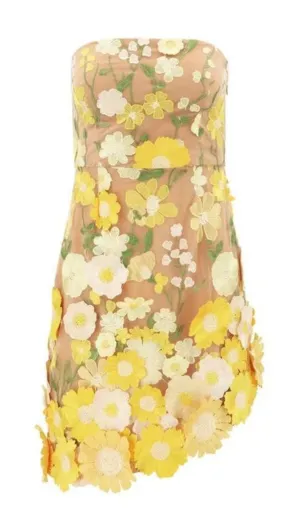 Soft floral tube top short dress yellow