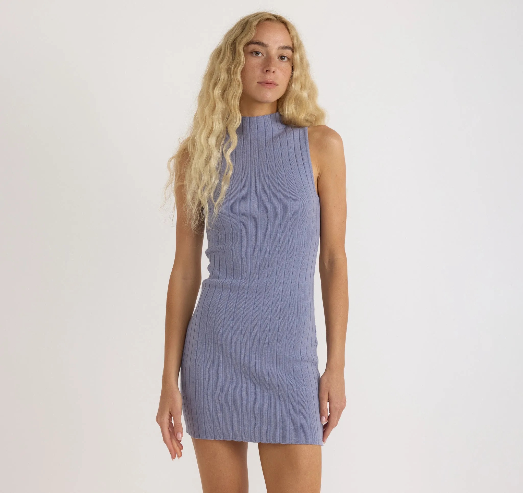 Soft Knit Rib Mock Neck Dress