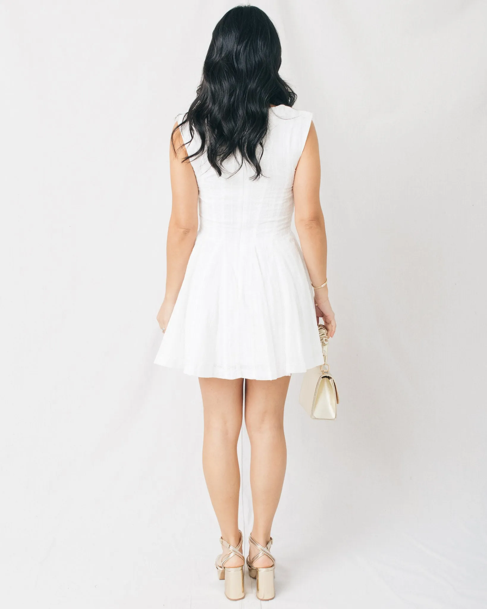 Soft Love Ribbon Button Detail Eyelet Mini Dress