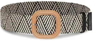 Soft Square Adjustable Rattan Belt in Black/White