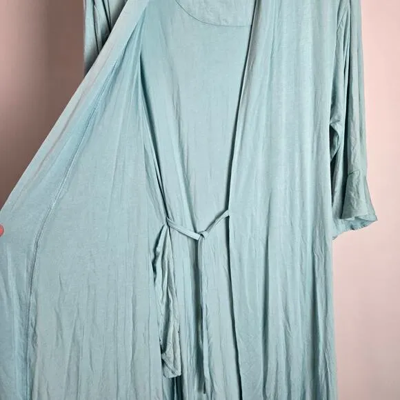 Soft Surroundings Blissful Bath Robe Bamboo Ruffle Sleeve Blue Aqua Petite Small