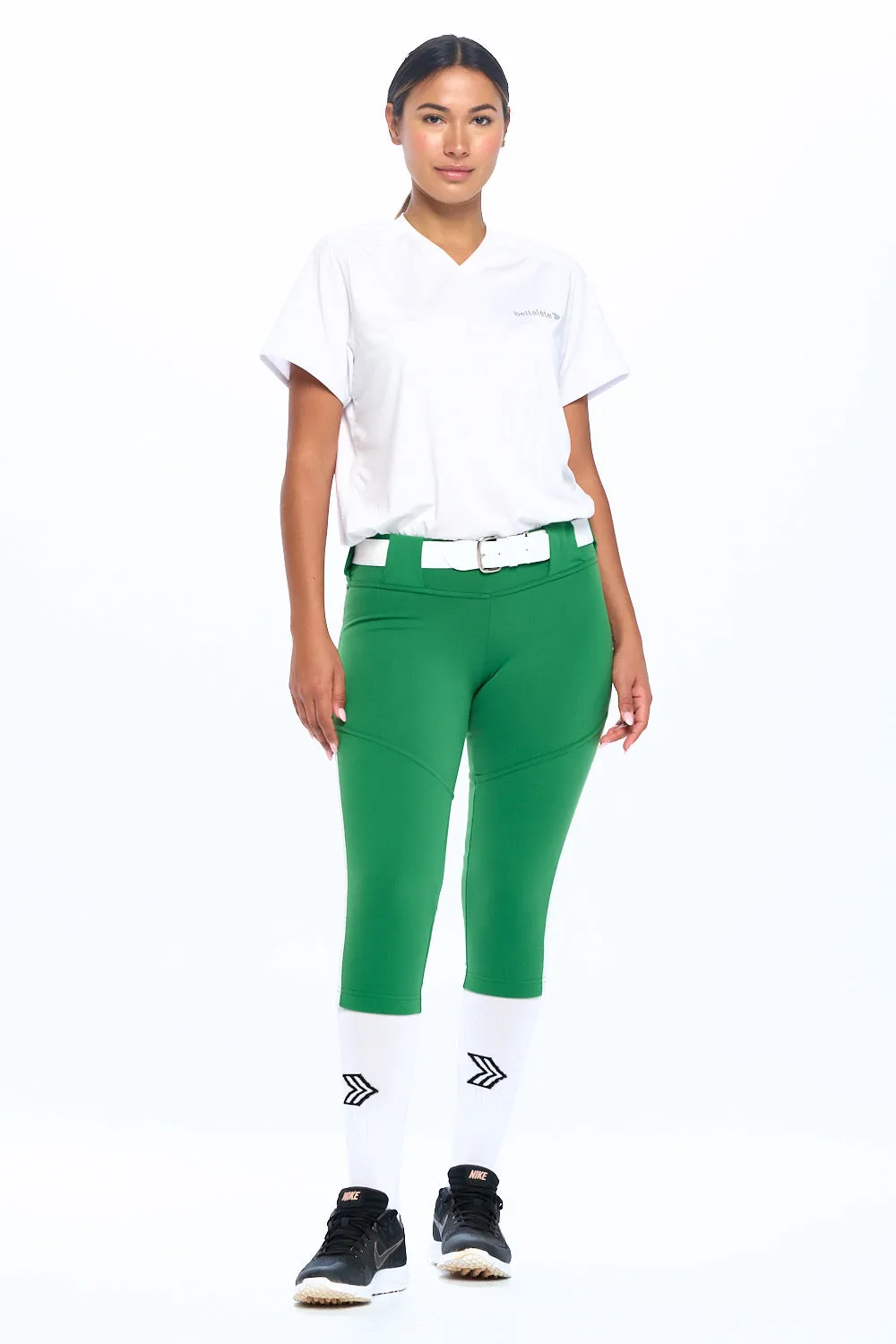 Softball Pant Beltloop Green w/ White Piping