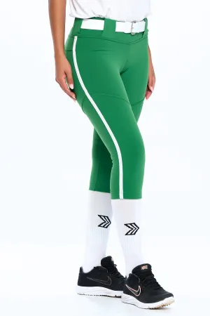Softball Pant Beltloop Green w/ White Piping