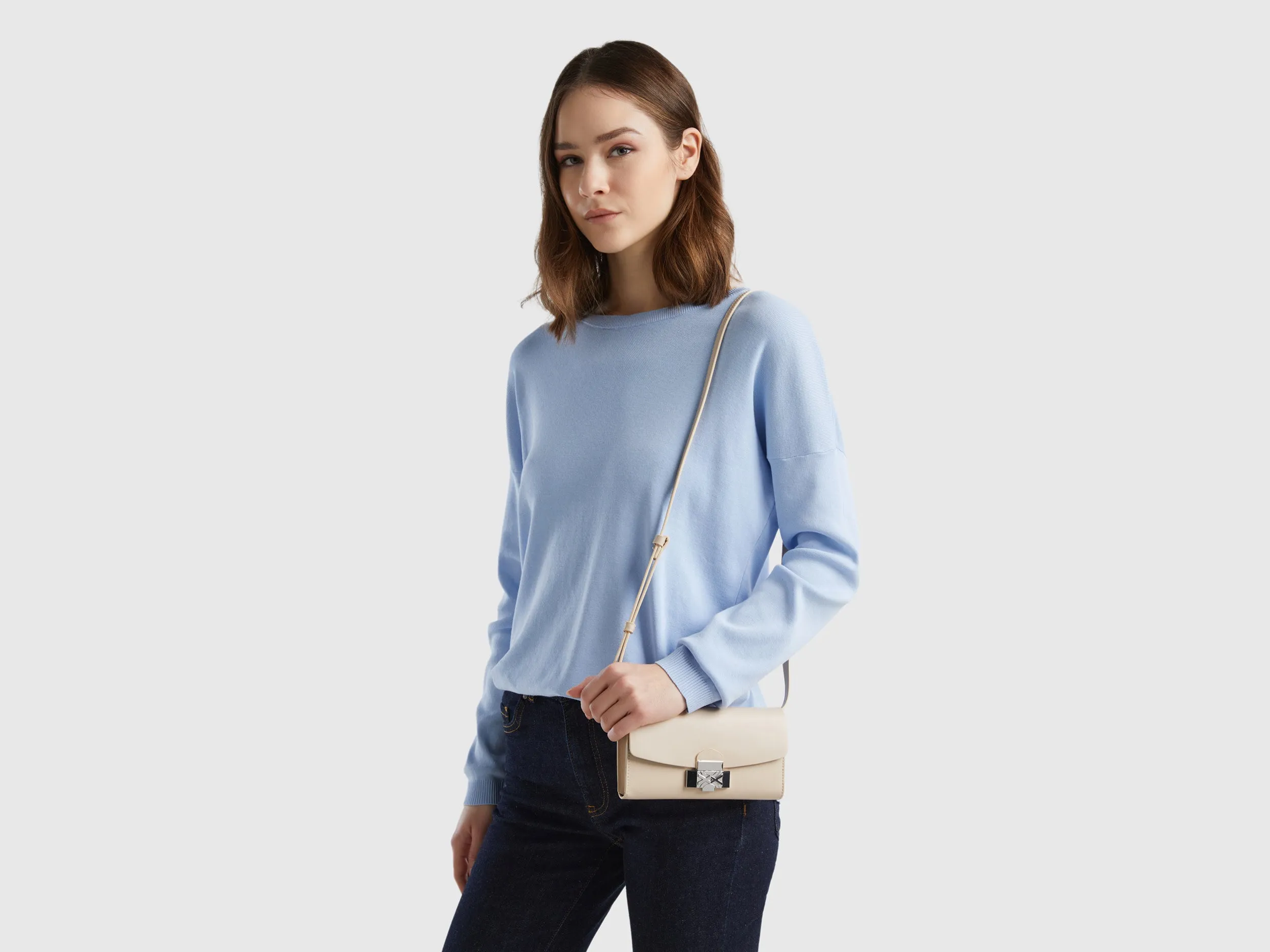 Solid Push Button Sling Bag