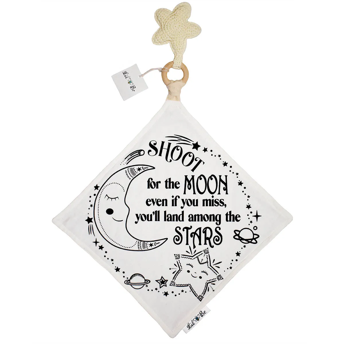 Star Moon Lovey Mini Blanket with Removable Teething Ring