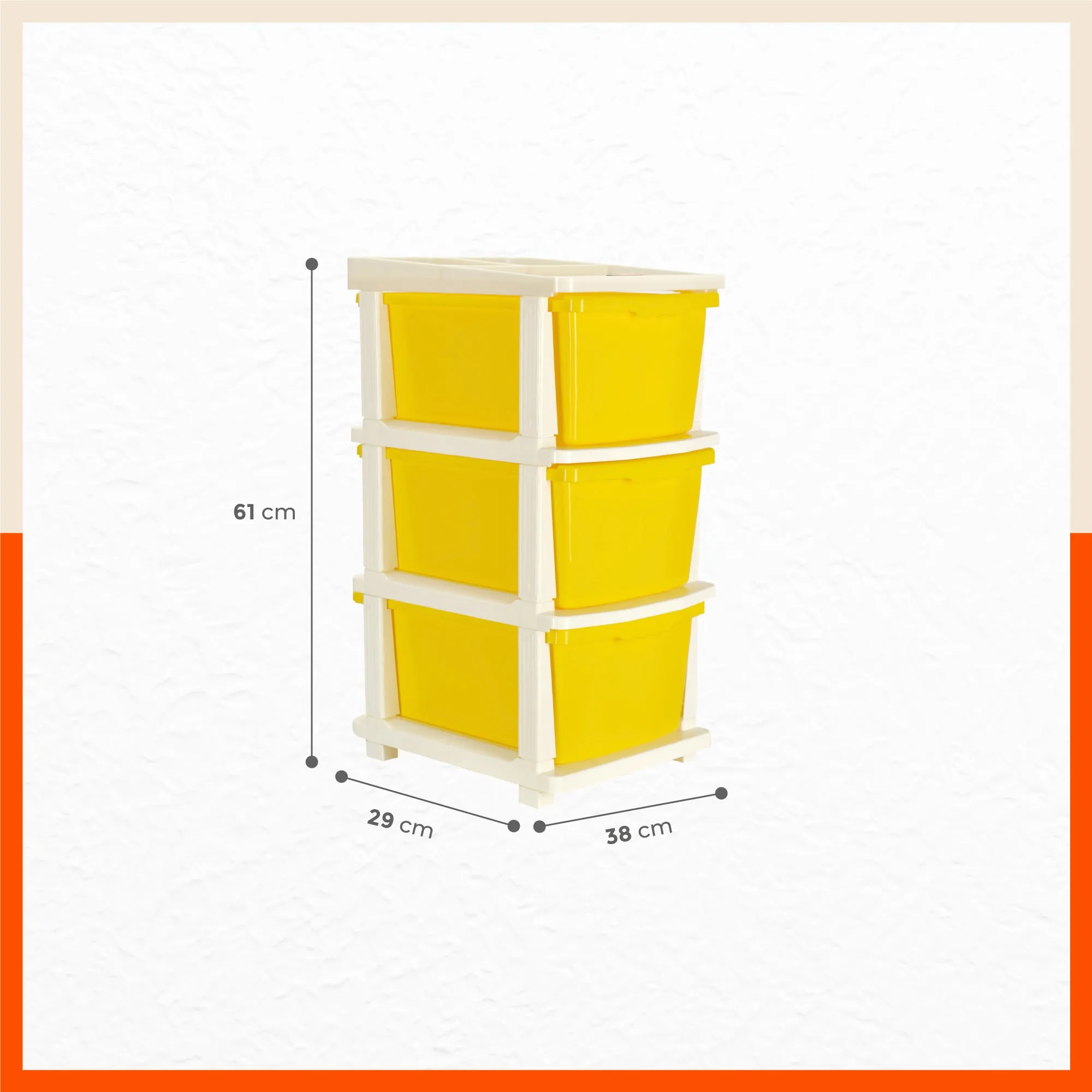 Stomo 3 Drawer Multi-Purpose Storage Organizer for Home and Office (Yellow)