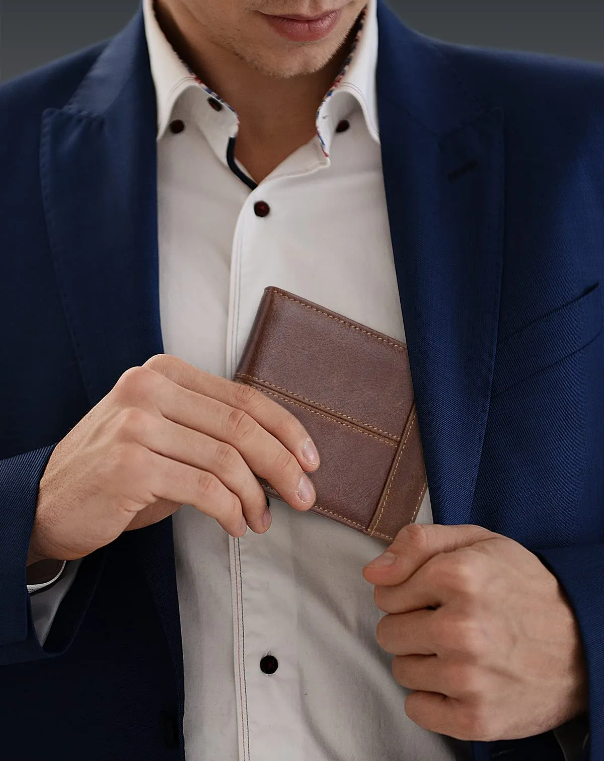 Swallowmall Mens Wallet RFID Blocking Leather Wallets for Men Bifold Wallet with 1 ID Window 15 Card Slots Zip Coin Pocket