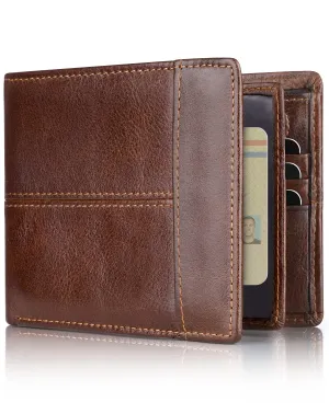 Swallowmall Mens Wallet RFID Blocking Leather Wallets for Men Bifold Wallet with 1 ID Window 15 Card Slots Zip Coin Pocket