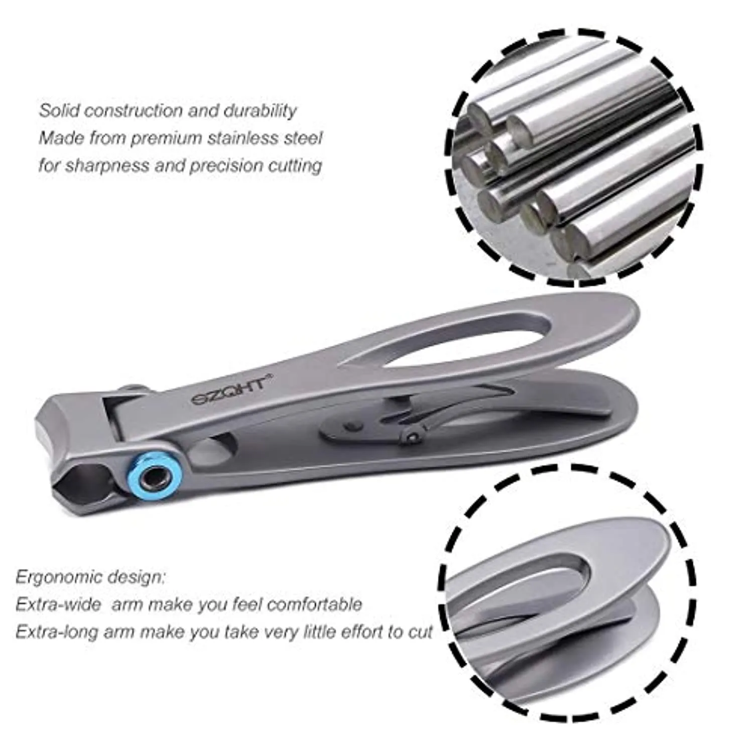 SZQHT 15mm Wide Jaw Opening Nail Clippers for Thick Nails,Finger Nail Clippers for Ingrown Toenail Clippers for Men,Tough Nails, Seniors, Adults.Deluxe Sturdy Stainless Steel Big(Silver)