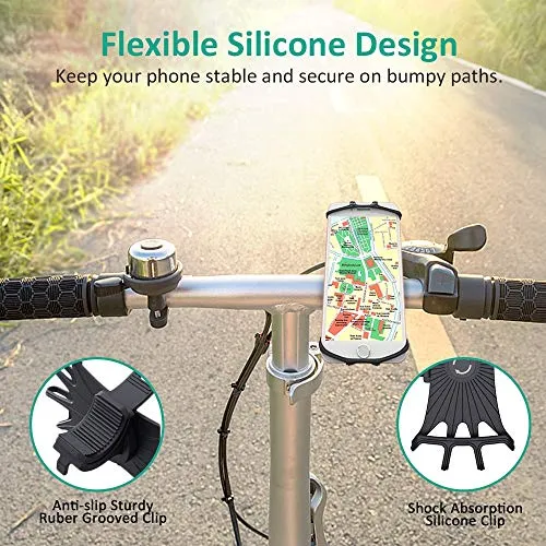 Tarkan Universal Bike Mount Silicone Mobile Holder, 360° Rotating Handlebar Stand for Bicycle, Motorcycle, Scooty Fits All Smartphones (Black)