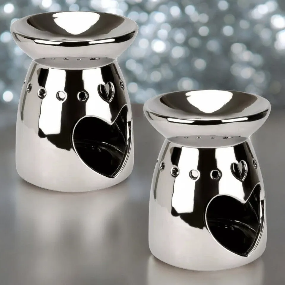 Tea Light Wax Melt Warmer Oil Burner - 2 PACK - Silver Heart