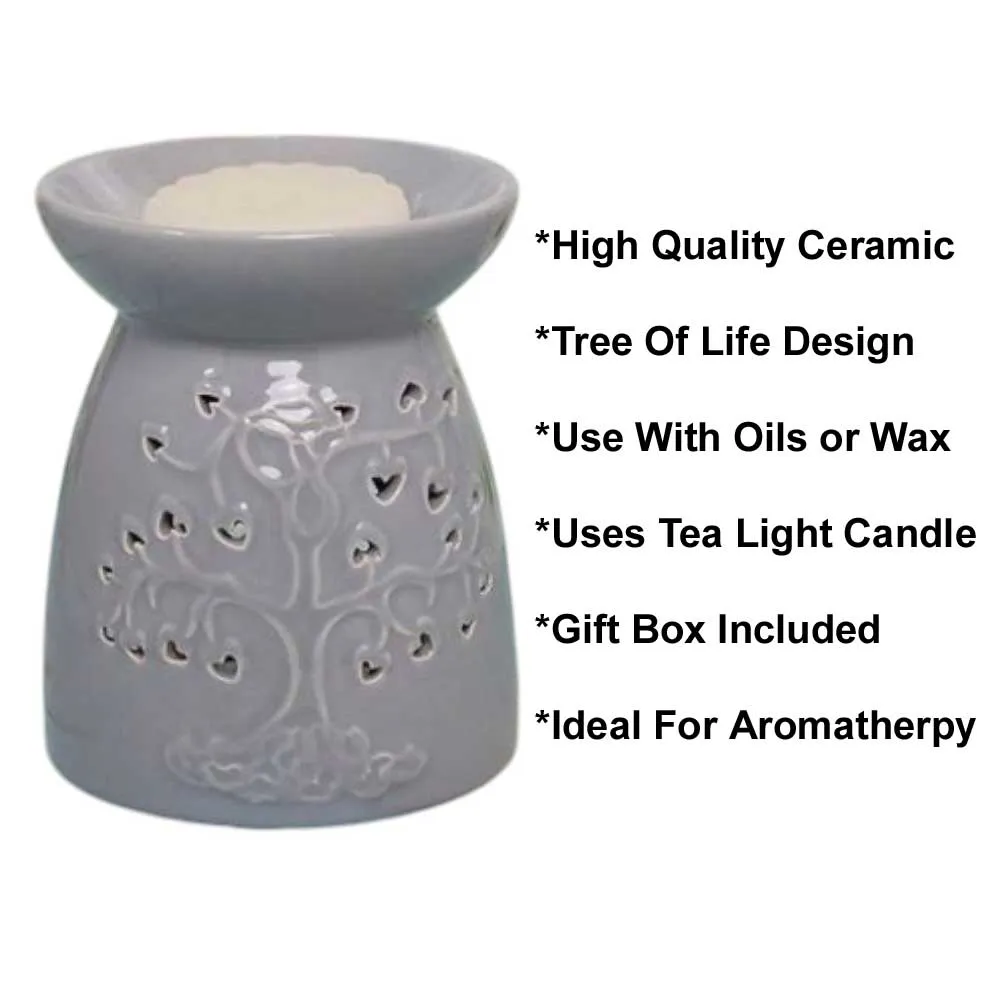 Tea Light Wax Melt Warmer Oil Burner - Tree Of Life - Grey - 2 PACK