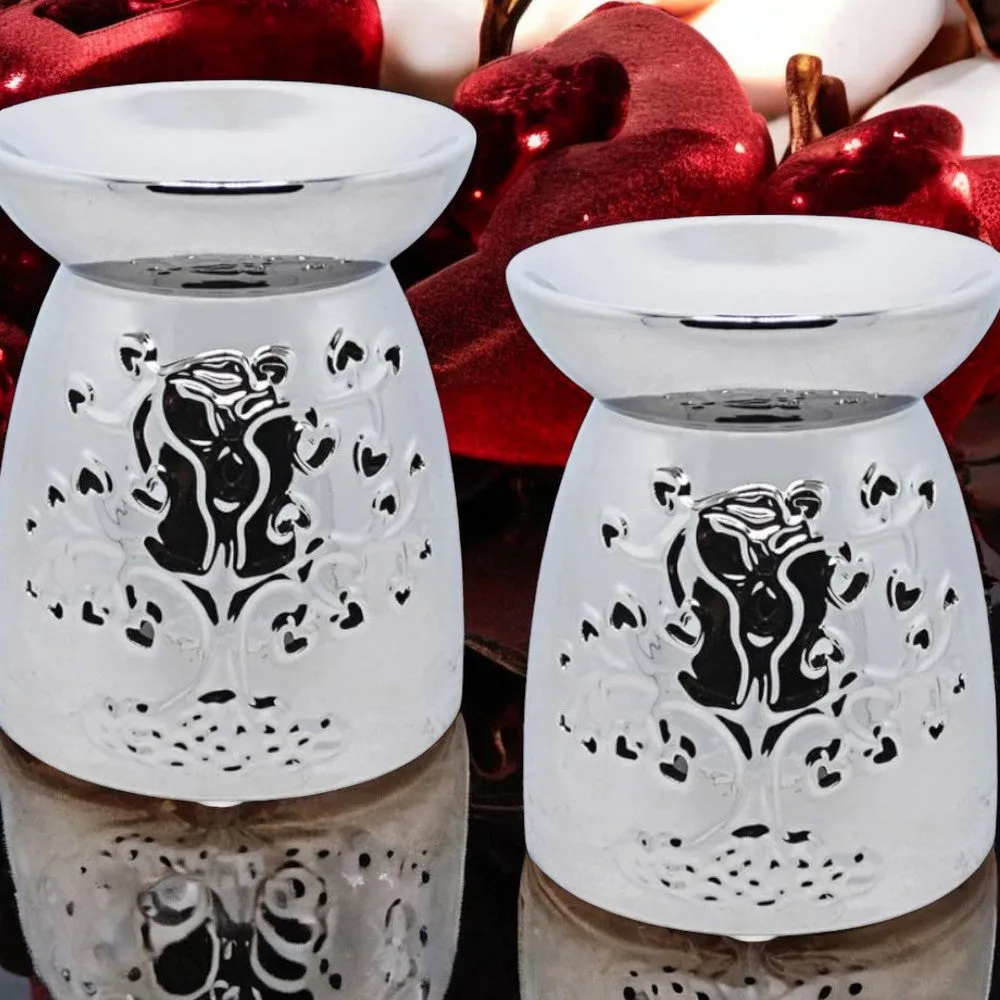 Tea Light Wax Melt Warmer Oil Burner - Tree Of Life - Silver - 2 PACK