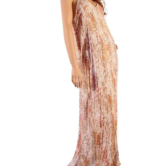 TEMPLE RO $168 Snake Print Boho Racer-Back Maxi Dress M - NEW - Made in USA