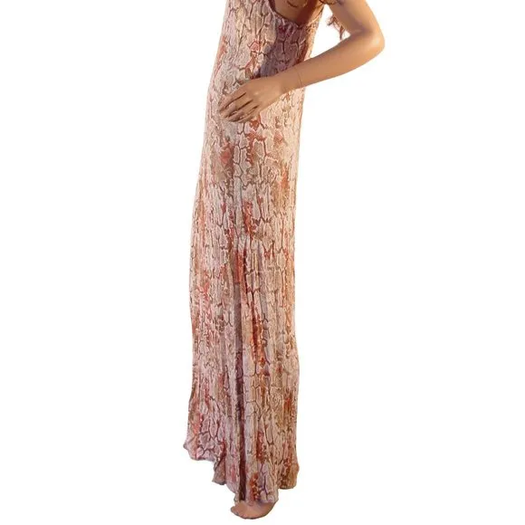 TEMPLE RO $168 Snake Print Boho Racer-Back Maxi Dress M - NEW - Made in USA