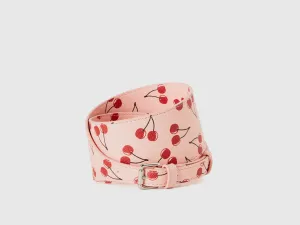 Textured Imitation Leather with Pink Pear Pattern and Secure Metal Buckle