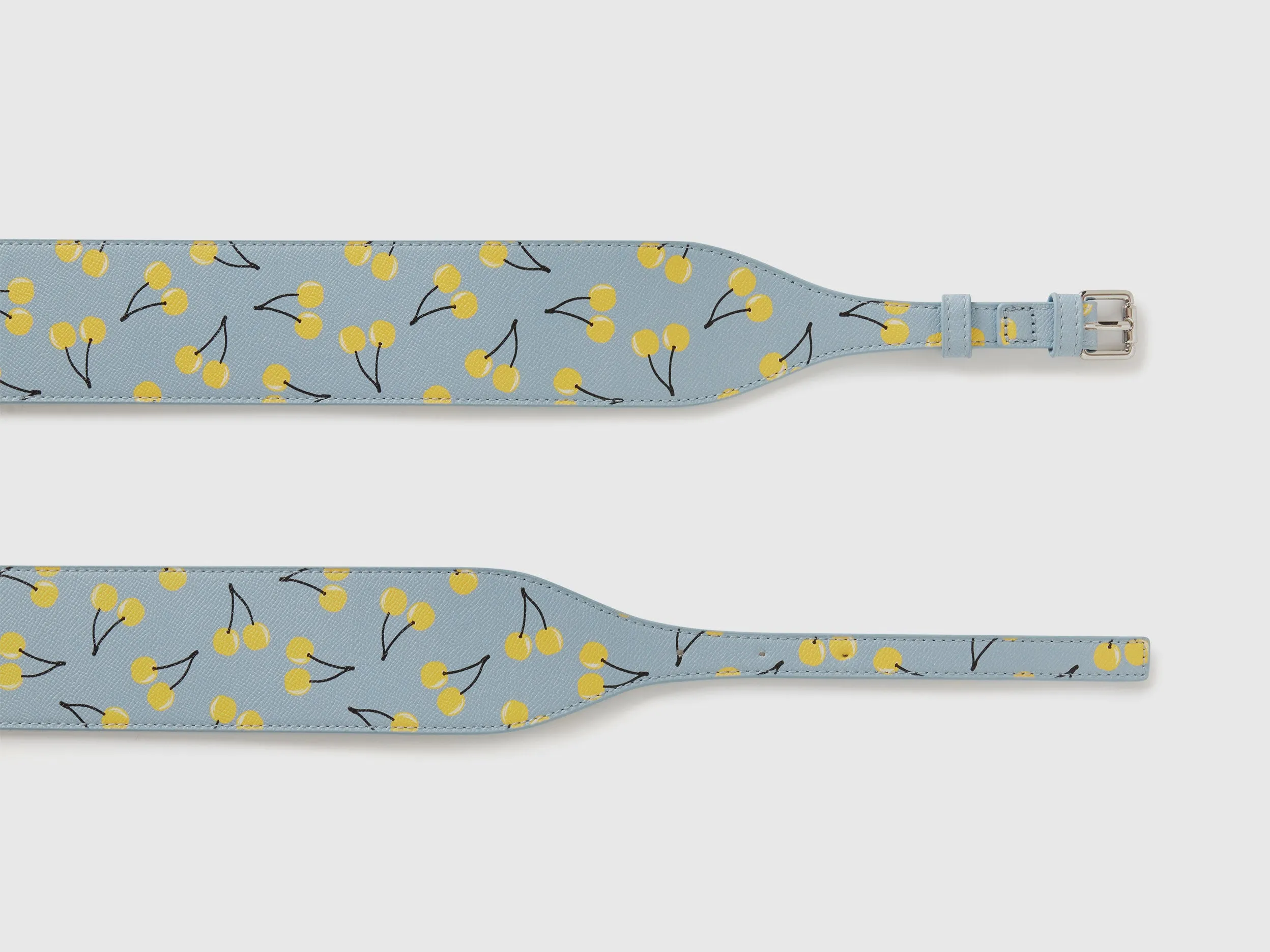 Textured Imitation Leather with Yellow Cherry Pattern and Secure Metal Buckle