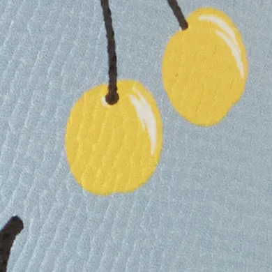 Textured Imitation Leather with Yellow Cherry Pattern and Secure Metal Buckle