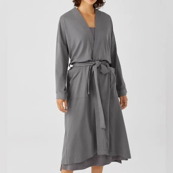 The Company Store 100% Pima Cotton Taupe Gray Super Soft Attached Belt Robe