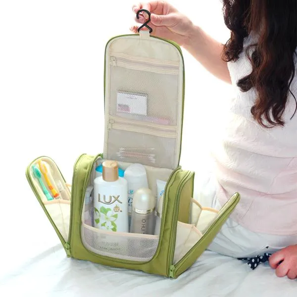 The Ultimate Toiletry & Cosmetics Travel Bag With 3-Compartments & Built-In Hanging Hook
