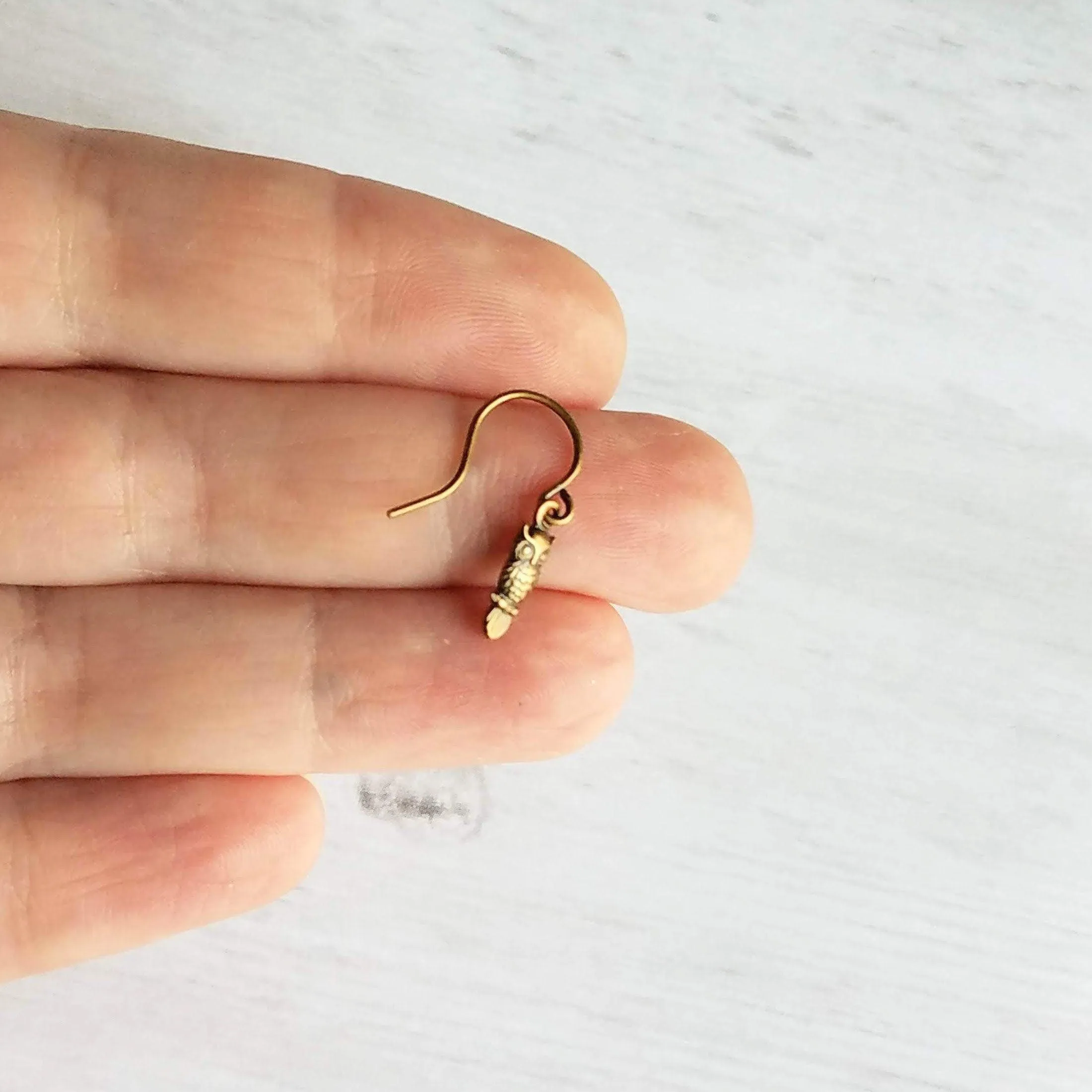 Tiny Owl Earrings - small bronze oxidized brass owlet bird charm, delicate petite little simple owl, forest woods critter gift, baby owl