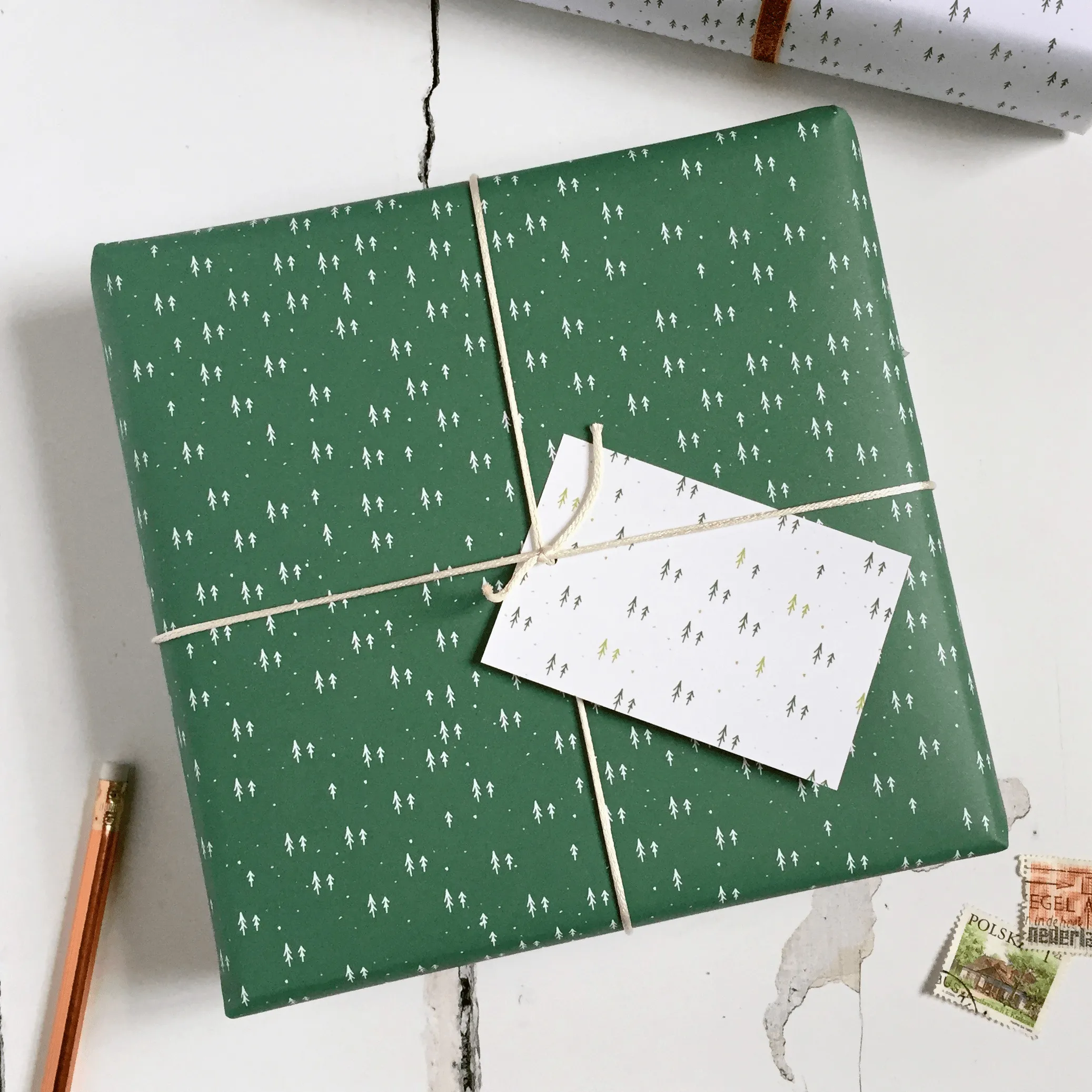 Tiny Trees Green Wrapping Paper Set