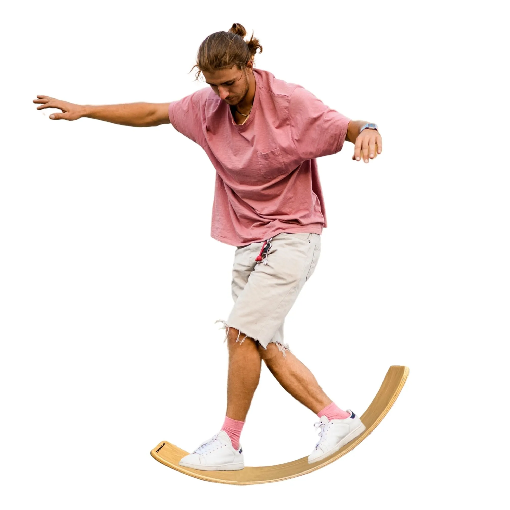 TippyToe Adult Balance Board Wooden Wobble Board, Yoga Curvy Board, Rocker Board Natural Wood for Adults - Natural