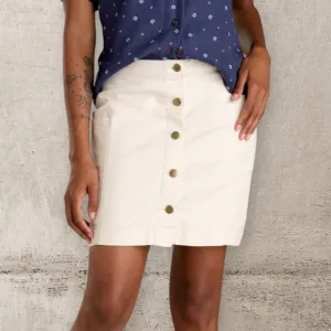 Toad&amp;Co Organic Cotton Spandex Mini Skirt | Front Buttons | Cream | Size 6