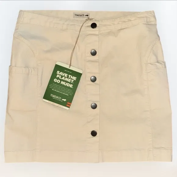 Toad&amp;Co Organic Cotton Spandex Mini Skirt | Front Buttons | Cream | Size 6