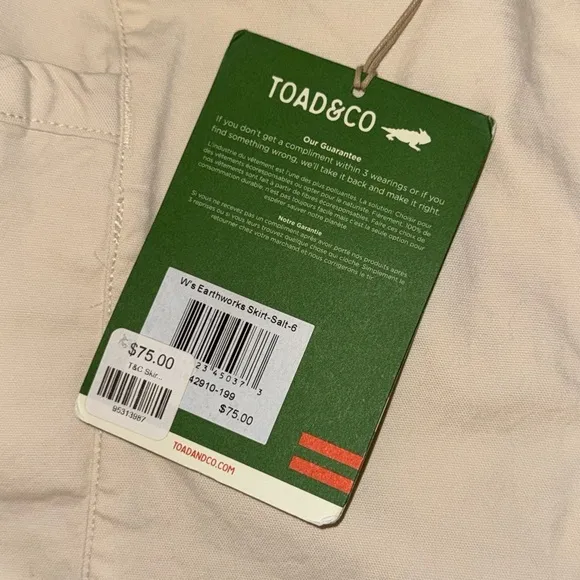 Toad&amp;Co Organic Cotton Spandex Mini Skirt | Front Buttons | Cream | Size 6