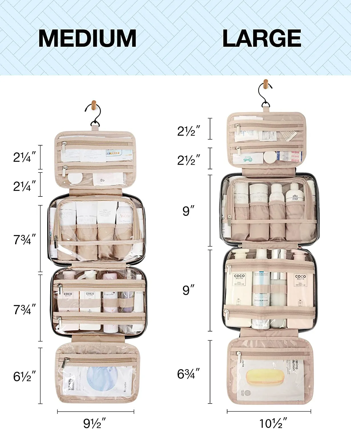 Toiletry Bag Hanging Travel Makeup Organizer with TSA Approved Transparent Cosmetic Bag Makeup Bag for Full Sized Toiletries, Medium-Black