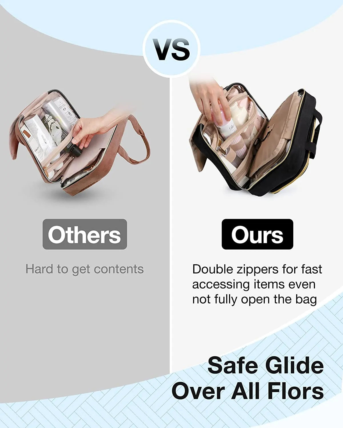 Toiletry Bag Hanging Travel Makeup Organizer with TSA Approved Transparent Cosmetic Bag Makeup Bag for Full Sized Toiletries, Medium-Black