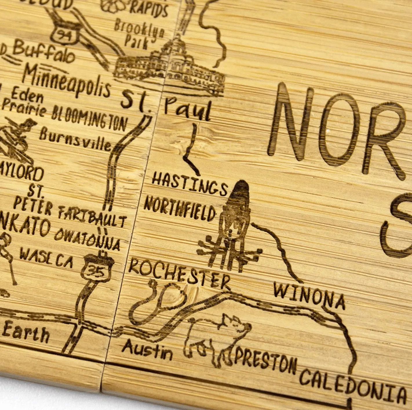 Totally Bamboo Minnesota State Puzzle 4 Piece Bamboo Coaster Set with Case