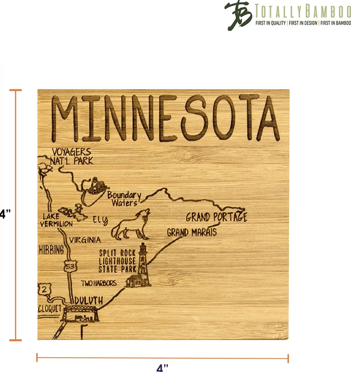 Totally Bamboo Minnesota State Puzzle 4 Piece Bamboo Coaster Set with Case