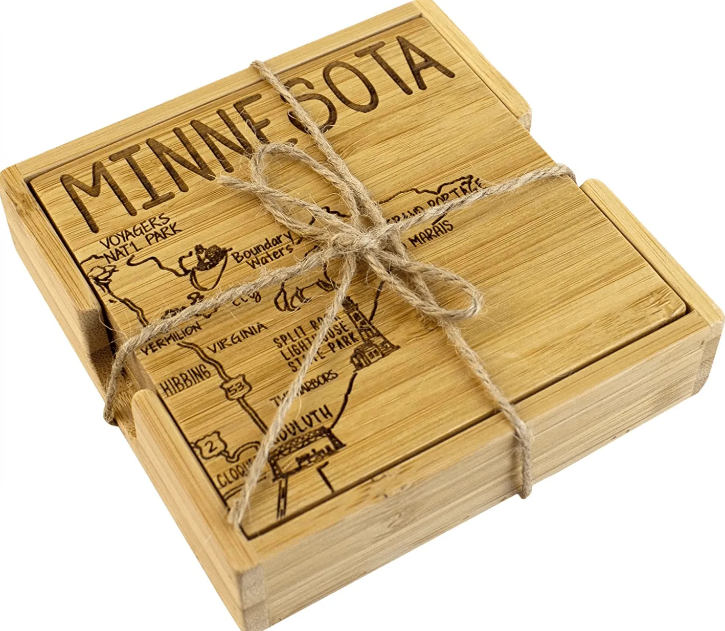 Totally Bamboo Minnesota State Puzzle 4 Piece Bamboo Coaster Set with Case