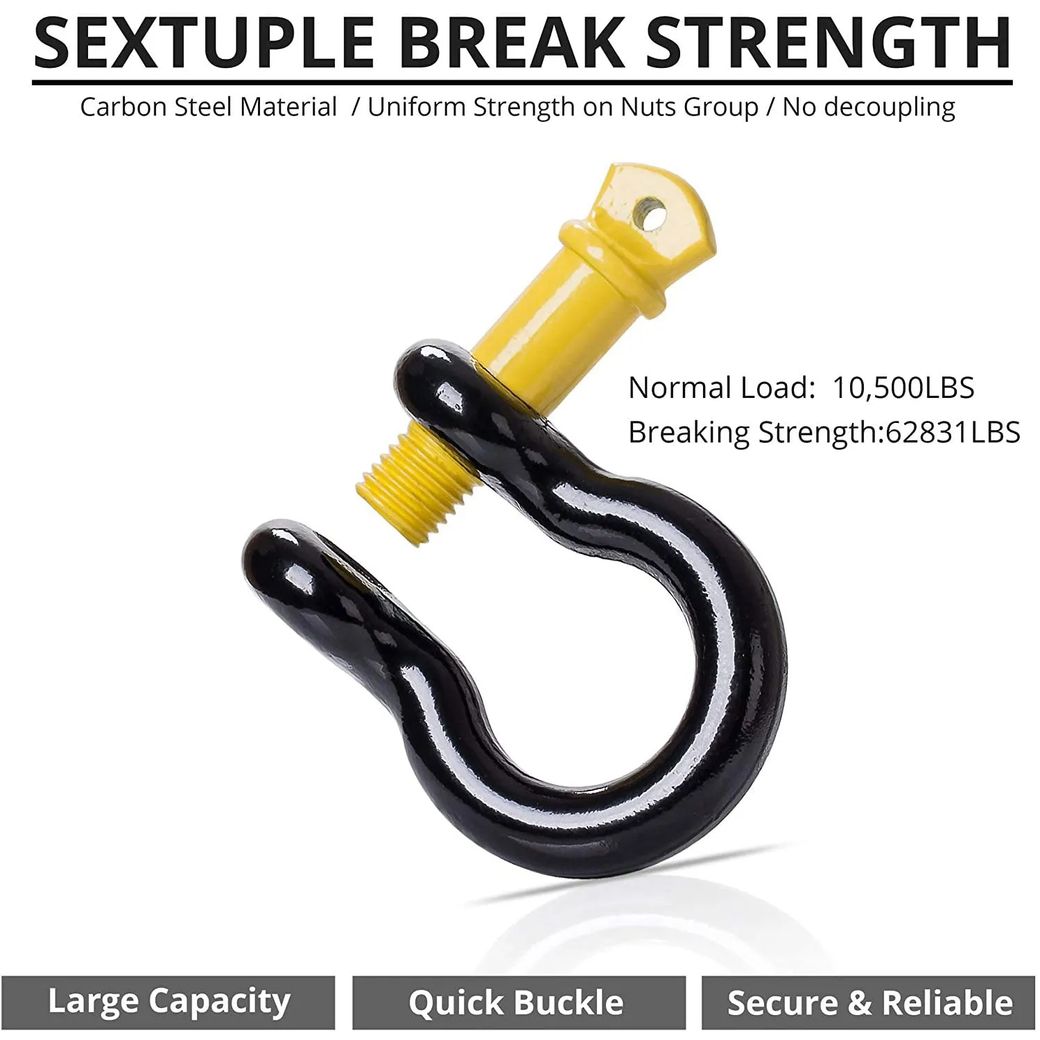 Tow Strap Recovery Kit-3' x 10ft (30,000 lbs. Break Strength)  3/4" D Ring Shackles （62,831 LBS Break Strength）(2pcs.)-Heavy Duty Recovery Kit -Off Road Towing Accessory for Jeeps & Trucks