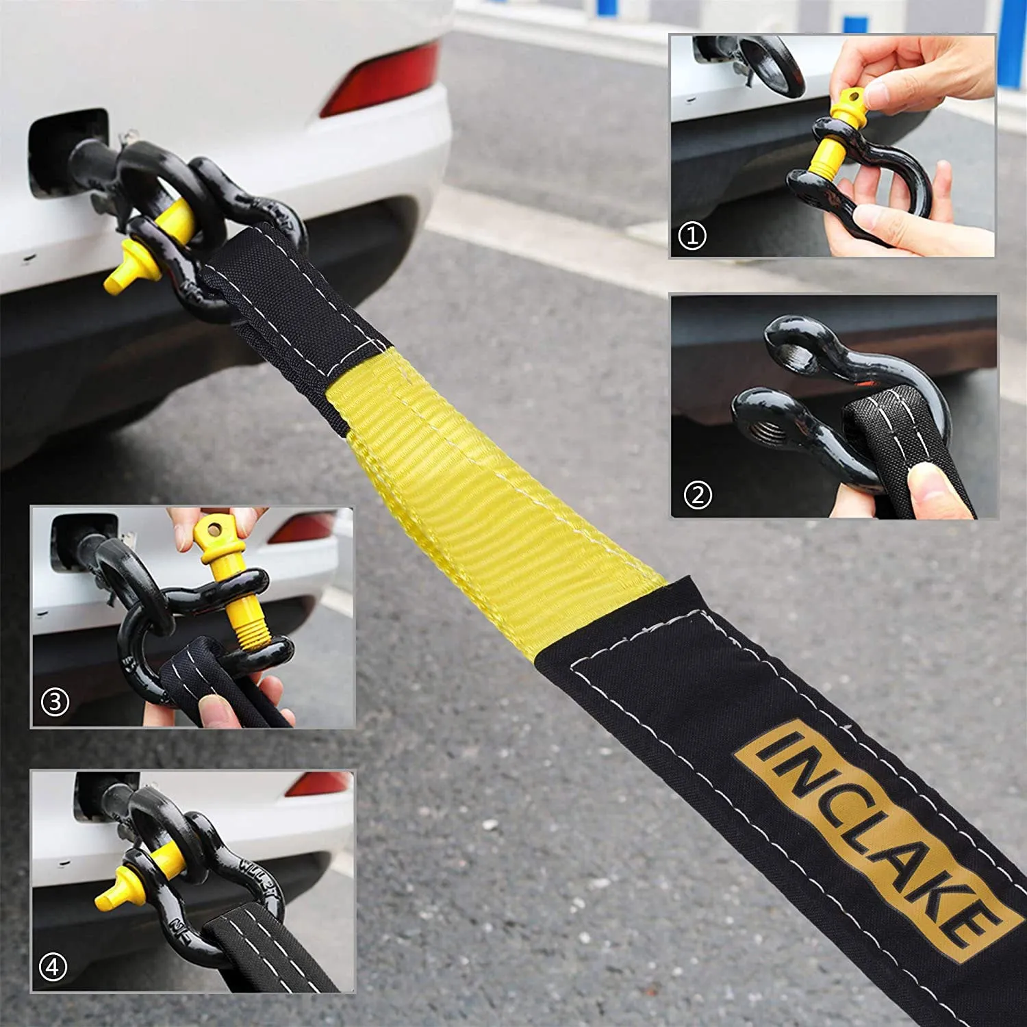Tow Strap Recovery Kit-3' x 10ft (30,000 lbs. Break Strength)  3/4" D Ring Shackles （62,831 LBS Break Strength）(2pcs.)-Heavy Duty Recovery Kit -Off Road Towing Accessory for Jeeps & Trucks