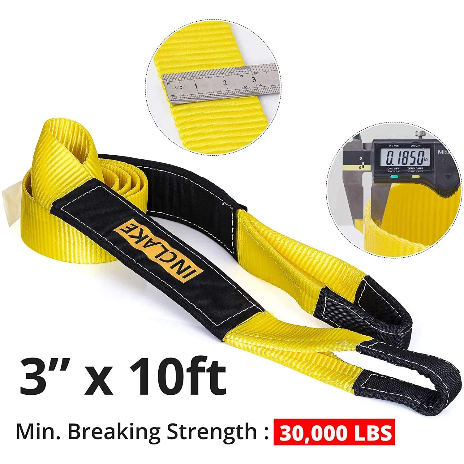 Tow Strap Recovery Kit-3' x 10ft (30,000 lbs. Break Strength)  3/4" D Ring Shackles （62,831 LBS Break Strength）(2pcs.)-Heavy Duty Recovery Kit -Off Road Towing Accessory for Jeeps & Trucks