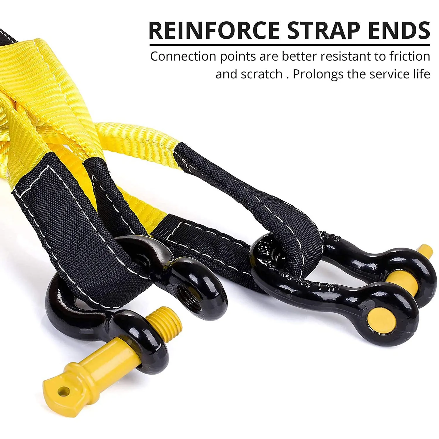 Tow Strap Recovery Kit-3' x 10ft (30,000 lbs. Break Strength)  3/4" D Ring Shackles （62,831 LBS Break Strength）(2pcs.)-Heavy Duty Recovery Kit -Off Road Towing Accessory for Jeeps & Trucks