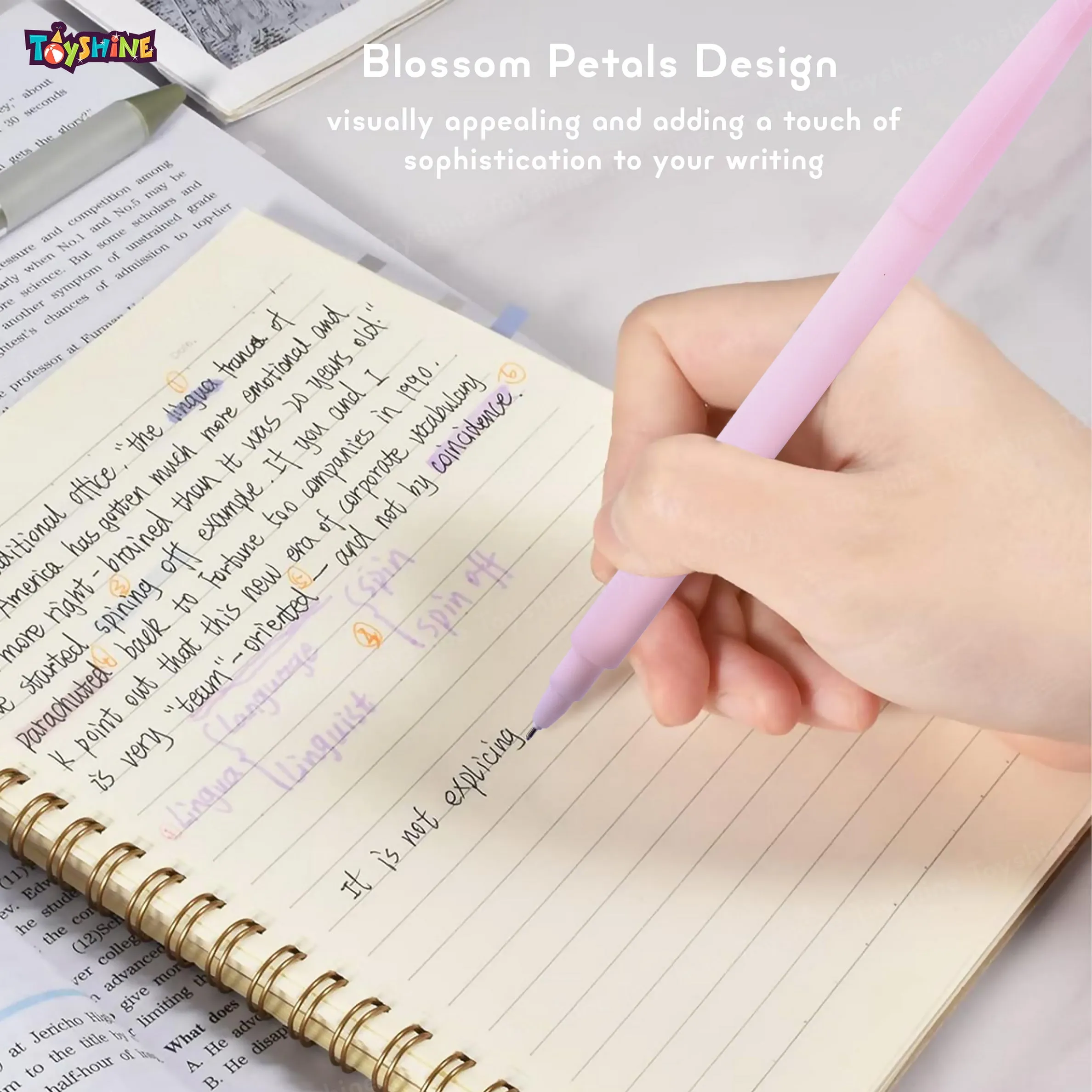 Toyshine 12pc Blossom Petals Design Gel Pens | Cute Fancy Fine Point Pen for Office Stationary School Supplies Birthday Party Favor Return Gift