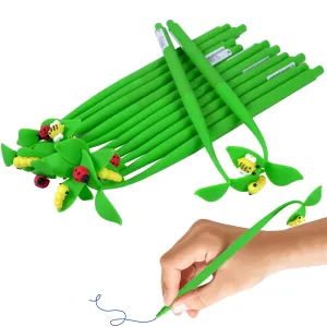 Toyshine 12pc Insect on Leaf Design Gel Pens | Cute Fancy Fine Point Pen for Office Stationary School Supplies Birthday Party Favor Return Gift