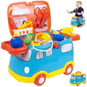 Toyshine 2 in 1 Doctor Vehicle Mini Bus Baby Ride on Cum Doctor Play 16 pc Set for Kids Age 3  