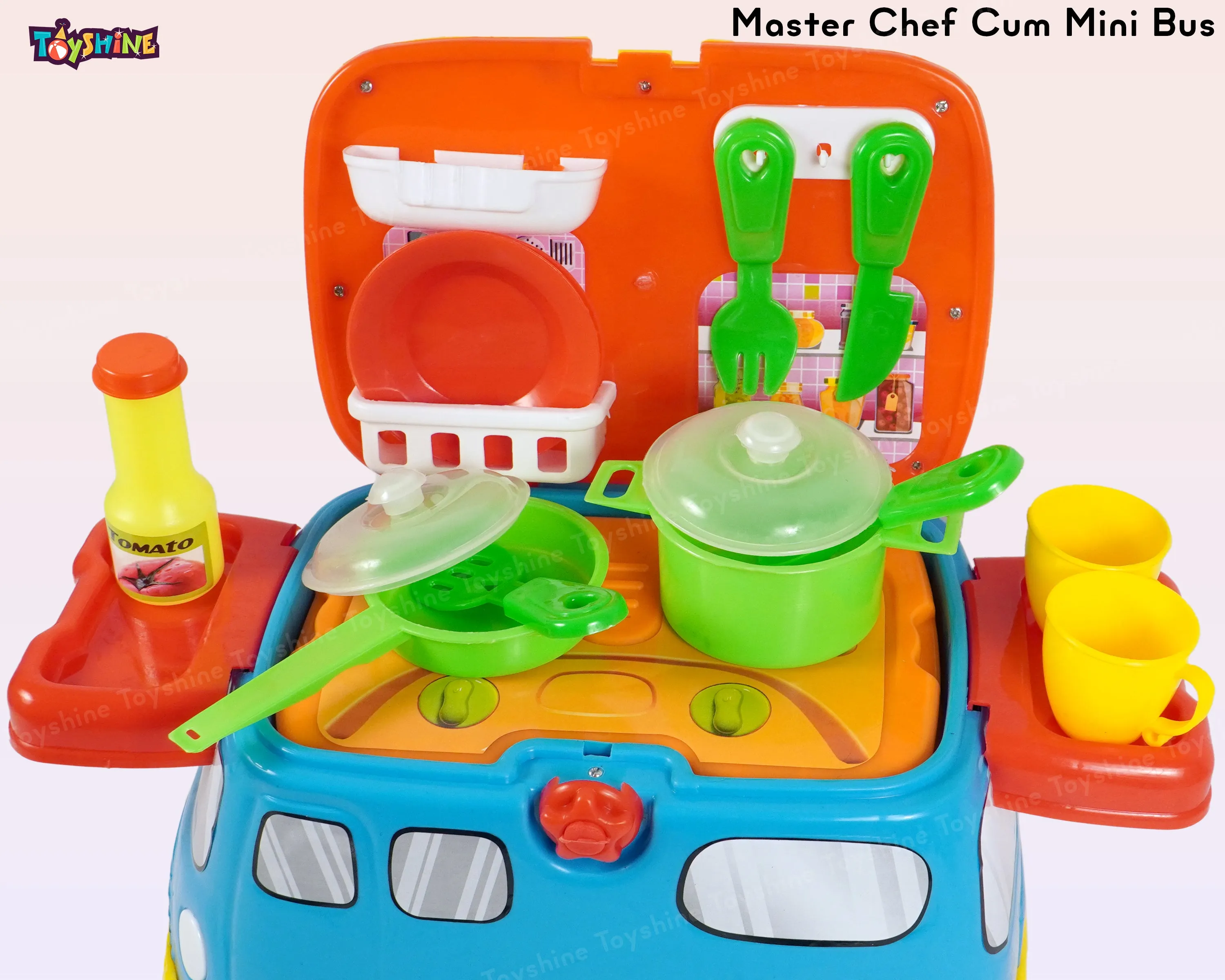 Toyshine 2 in 1 Master Chef Cum Mini Bus Vehicle Play Food Toy Set with Sound for Age 3  