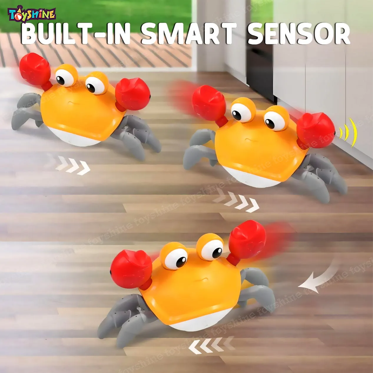 Toyshine Cute Walking Moving Dancing Crab Learning Crawl Sensory Interactive USB Rechargeable Toy Gift for 3 Babies Infant Toddler Kid Boys Girls