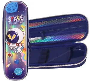 Toyshine Easy Carry Slim Ultra Strong Pencil Case with Multiple Compartments, Kids School Supply Organizer Students Stationery Box Boys Girls Pen Pouch- Astronaut Blue