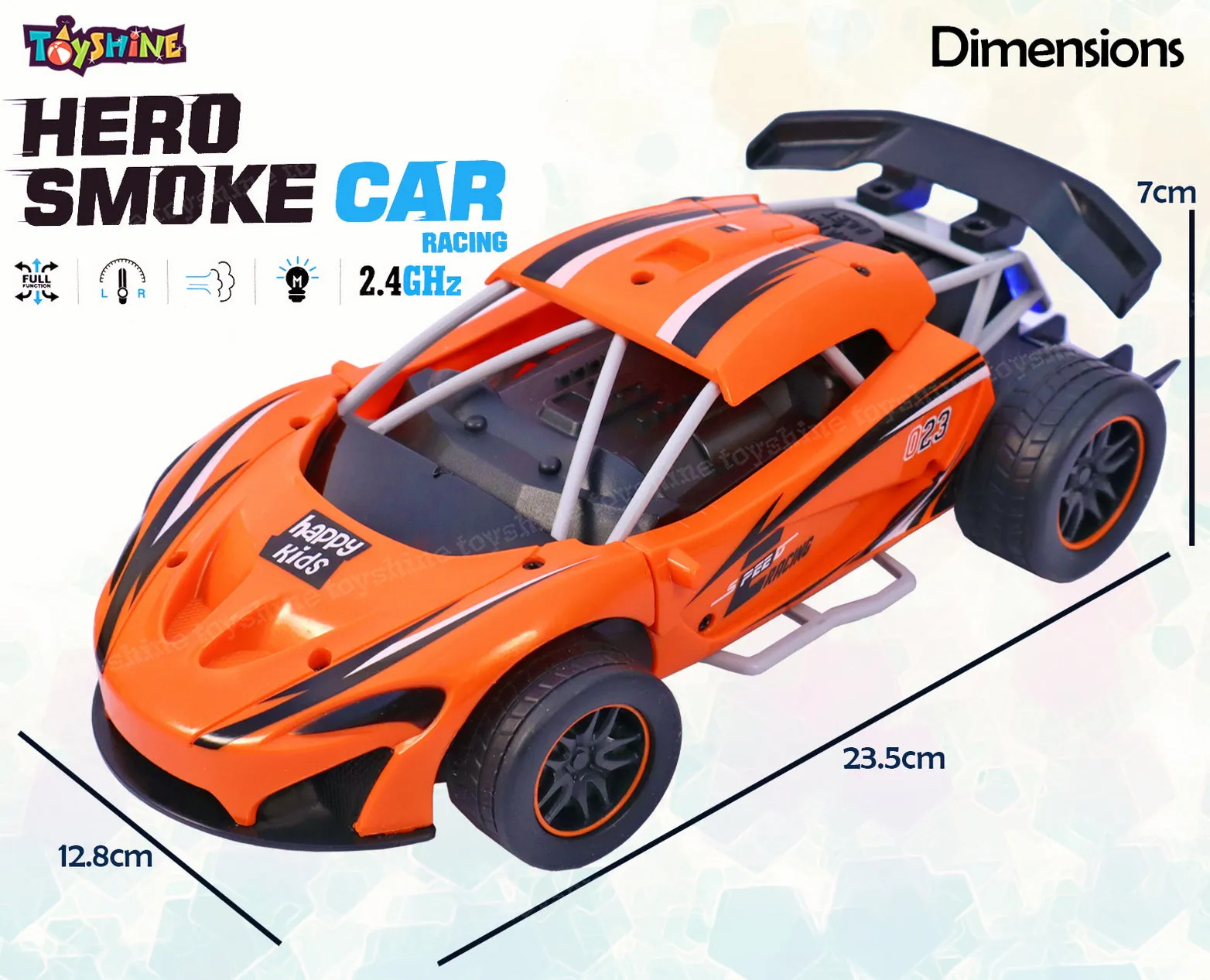 Toyshine Rechageable Hero Smoke Mist Spray Racing Runner Car Toys 2.4 GHz with LED Light and Sound Electric Toy for Kids- Orange