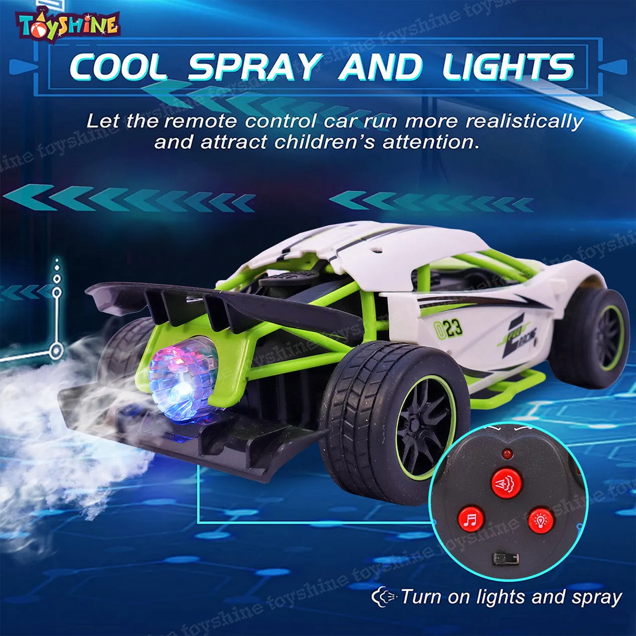Toyshine Rechageable Hero Smoke Mist Spray Racing Runner Car Toys 2.4 GHz with LED Light and Sound Electric Toy for Kids